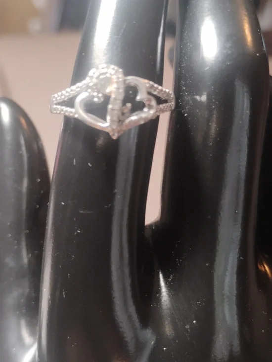 925 Sterling Silver Stamped Double Heart Ring Size 6.75 - Picture 2 of 6